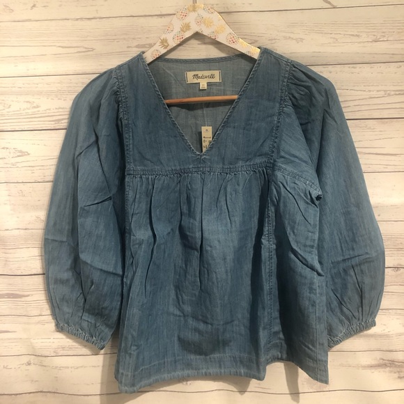 NWT Madewell Denim shirred balloon peasant top - Picture 2 of 5